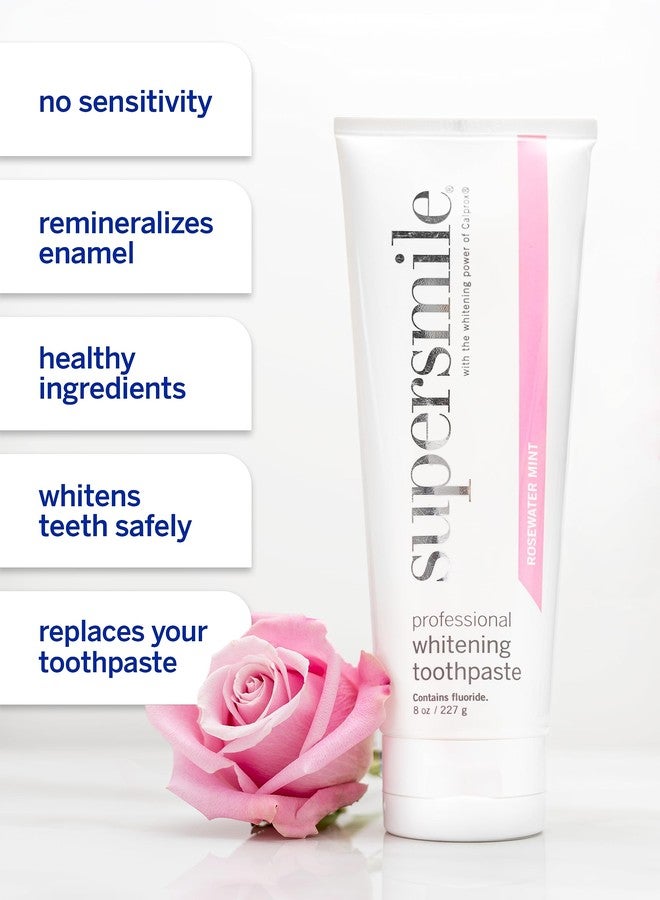 سوبر سمايل معجون أسنان سوبر سمايل برائحة ماء الورد والنعناع لتبييض الأسنان مع الفلورايد - تركيبة احترافية لأسنان أكثر بياضًا - يبيض حتى 6 درجات، 8 أونصة - Image 5